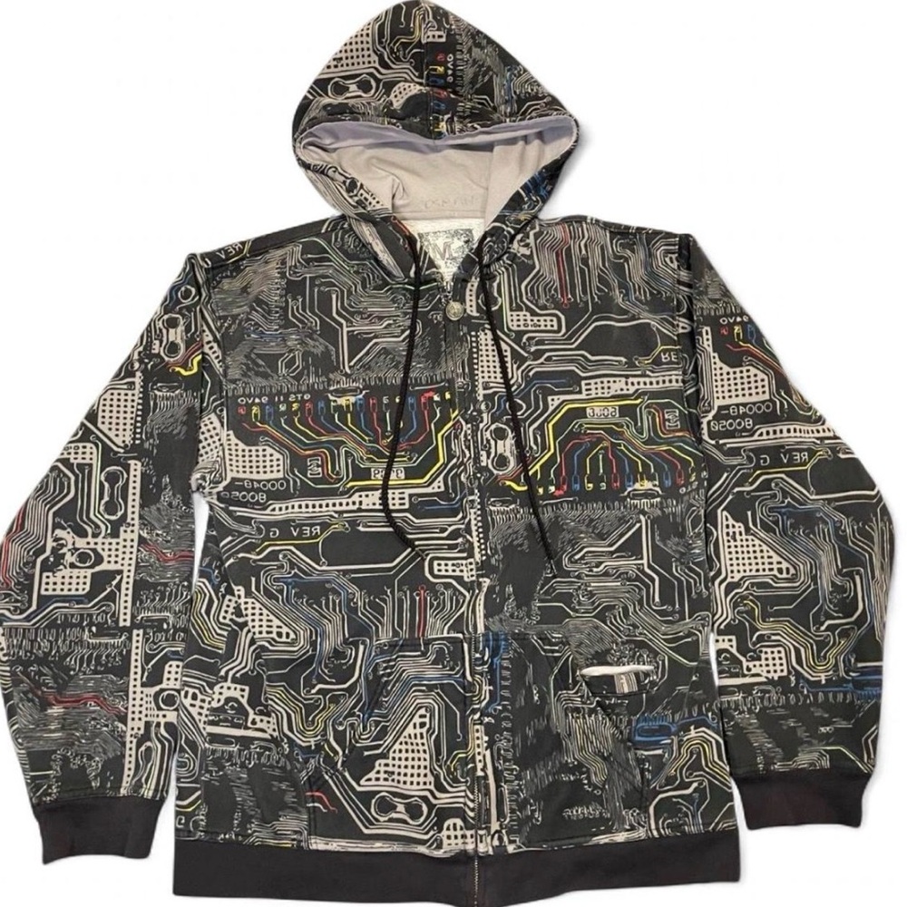 Vintage Y2K All Over Print Circuit Board Zip Up Hoodie